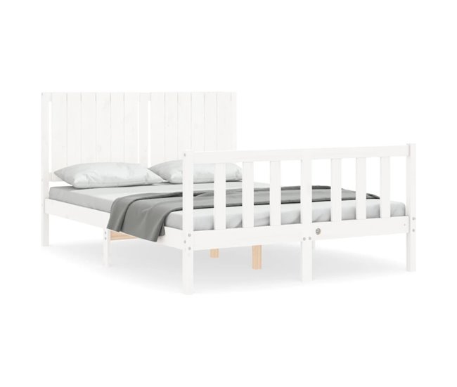 Conforama Estructura de cama con cabecero madera maciza blanco 140x190 cm