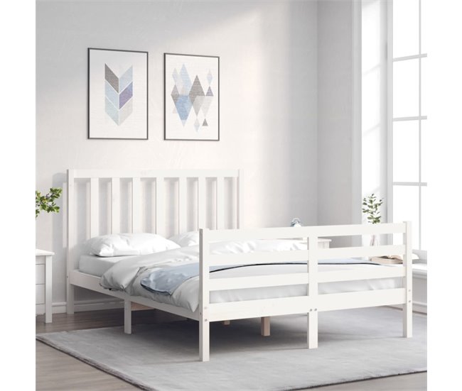 Conforama Estructura De Cama Con Cabecero Madera Maciza Blanco 140x200 Cm
