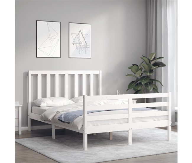 Conforama Estructura De Cama Con Cabecero Madera Maciza Blanco 140x200 Cm