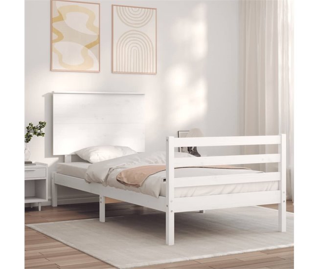 Conforama Estructura De Cama Con Cabecero Madera Maciza Blanco 90x200 Cm