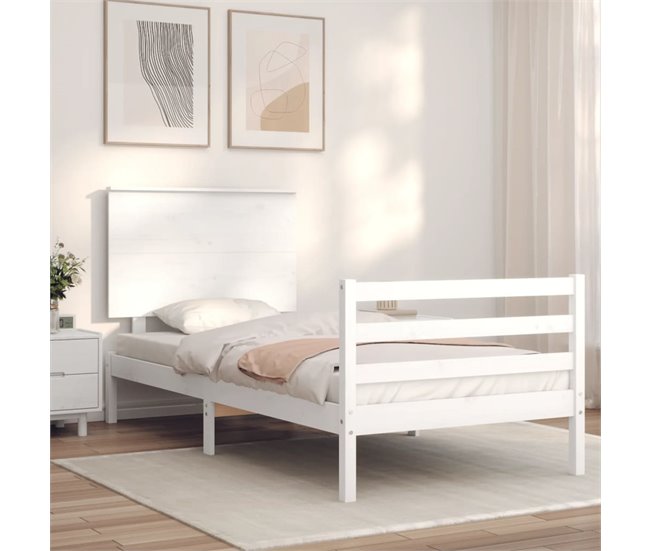 Conforama Estructura De Cama Con Cabecero Madera Maciza Blanco 90x200 Cm