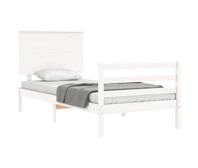 Conforama Estructura De Cama Con Cabecero Madera Maciza Blanco 90x200 Cm