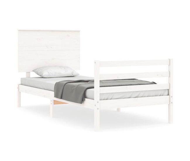 Conforama Estructura de cama con cabecero madera maciza blanco 90x200 cm