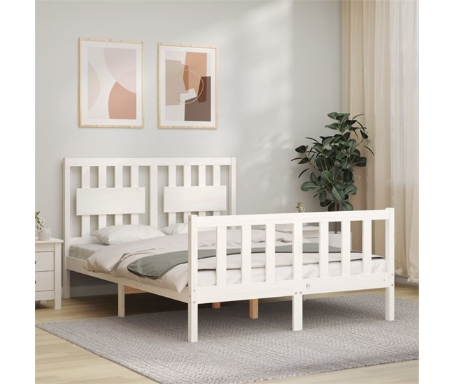 Conforama Estructura De Cama Con Cabecero Madera Maciza Blanco 140x190 Cm