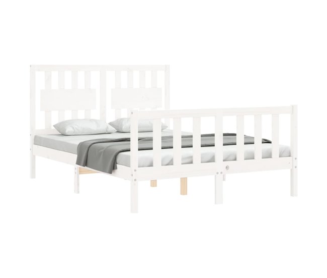 Conforama Estructura De Cama Con Cabecero Madera Maciza Blanco 140x190 Cm