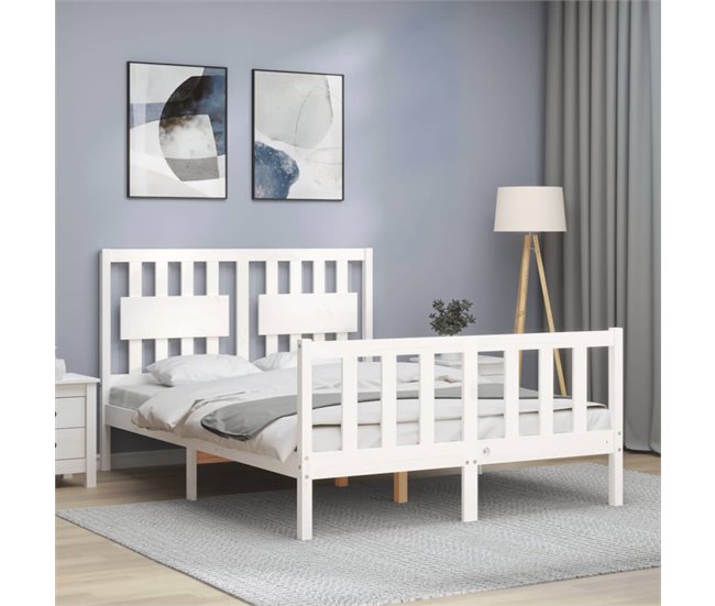 Conforama Estructura De Cama Con Cabecero Madera Maciza Blanco 140x190 Cm