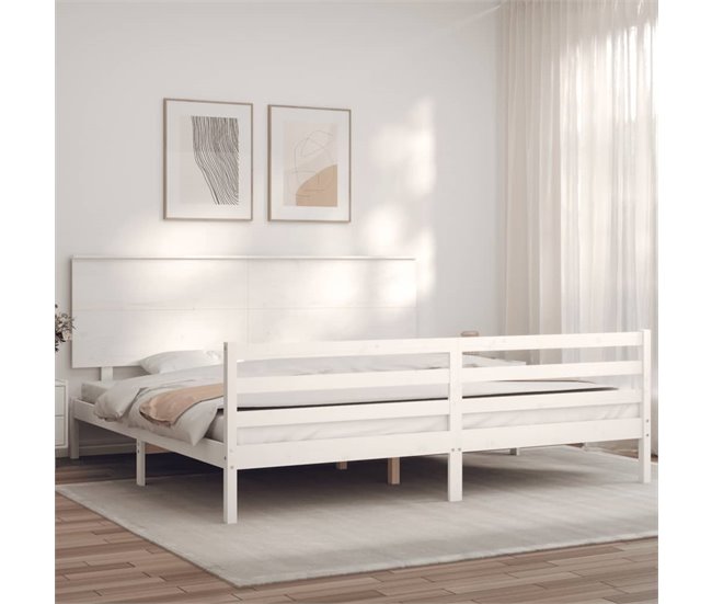 Conforama Estructura De Cama Con Cabecero Madera Maciza Blanco 200x200 Cm