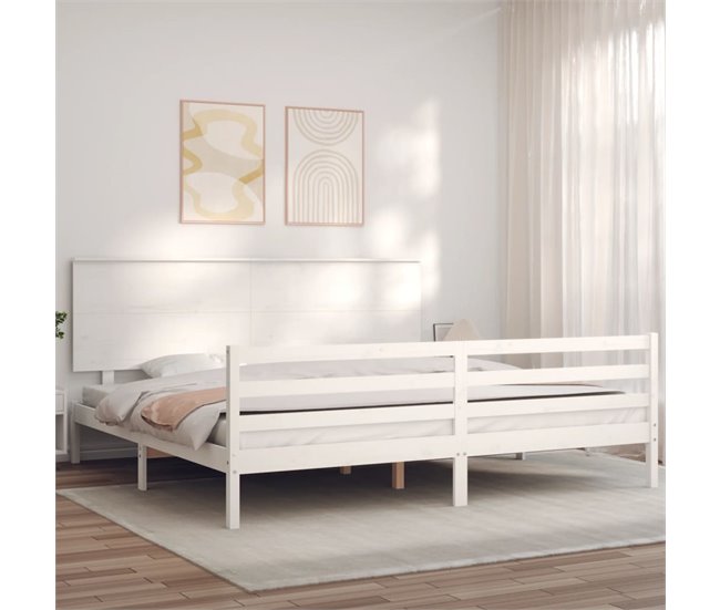 Conforama Estructura De Cama Con Cabecero Madera Maciza Blanco 200x200 Cm