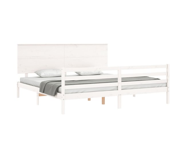 Conforama Estructura De Cama Con Cabecero Madera Maciza Blanco 200x200 Cm