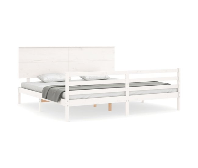 Conforama Estructura de cama con cabecero madera maciza blanco 200x200 cm