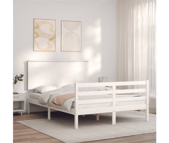 Conforama Estructura De Cama Con Cabecero Madera Maciza Blanco 140x200 Cm