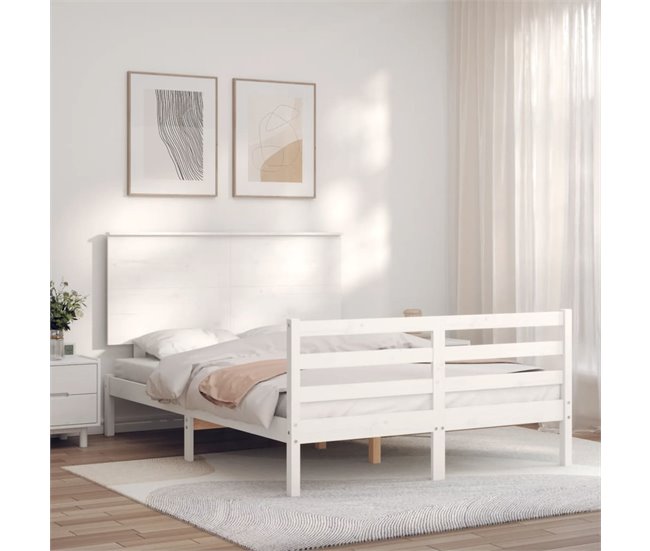 Conforama Estructura De Cama Con Cabecero Madera Maciza Blanco 140x200 Cm