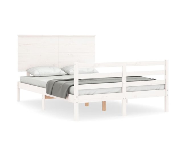 Conforama Estructura de cama con cabecero madera maciza blanco 140x200 cm