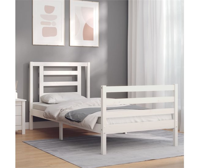 Conforama Estructura De Cama Con Cabecero Madera Maciza Blanco 100x200 Cm