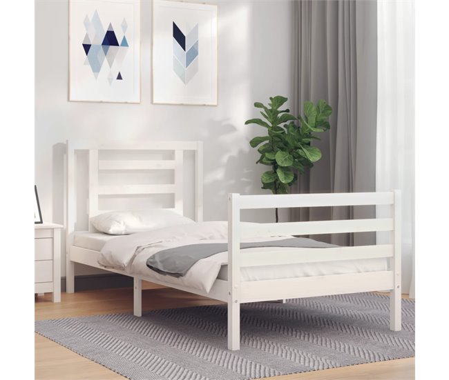 Conforama Estructura De Cama Con Cabecero Madera Maciza Blanco 100x200 Cm