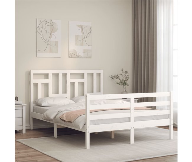 Conforama Estructura De Cama Con Cabecero Madera Maciza Blanco 140x200 Cm
