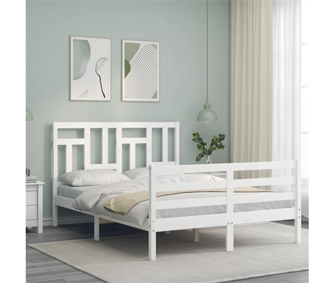 Conforama Estructura De Cama Con Cabecero Madera Maciza Blanco 140x200 Cm