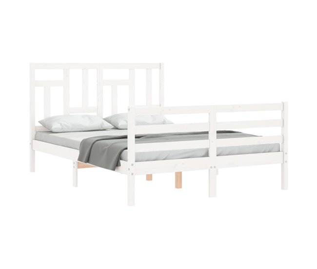 Conforama Estructura De Cama Con Cabecero Madera Maciza Blanco 140x200 Cm