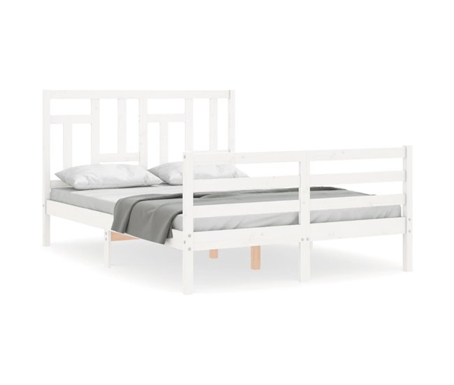Conforama Estructura de cama con cabecero madera maciza blanco 140x200 cm