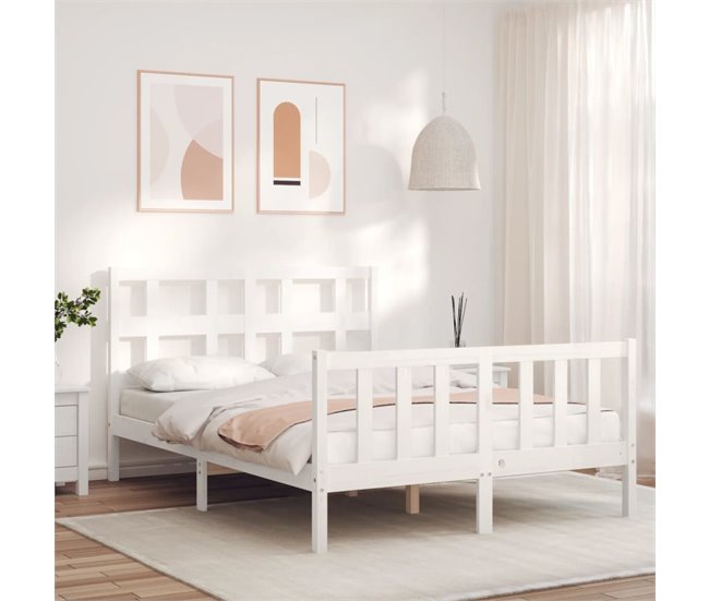 Conforama Estructura De Cama Con Cabecero Madera Maciza Blanco 140x190 Cm