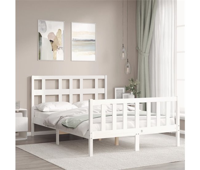 Conforama Estructura De Cama Con Cabecero Madera Maciza Blanco 140x190 Cm