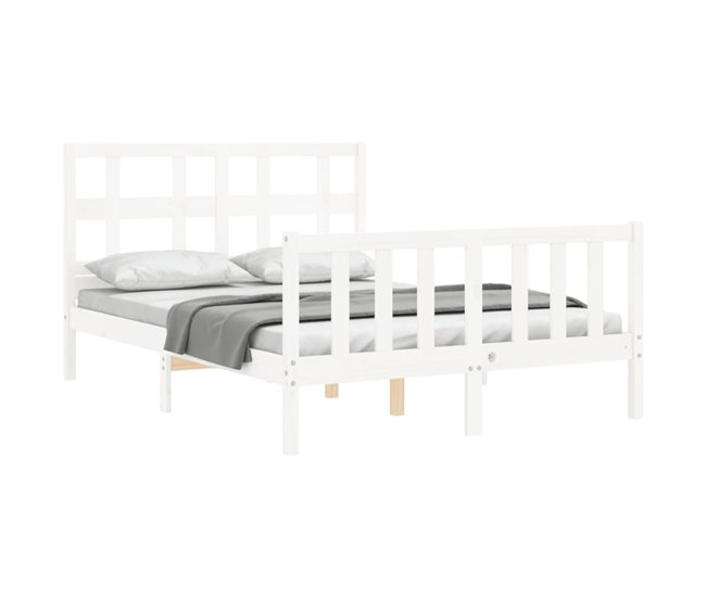 Conforama Estructura De Cama Con Cabecero Madera Maciza Blanco 140x190 Cm