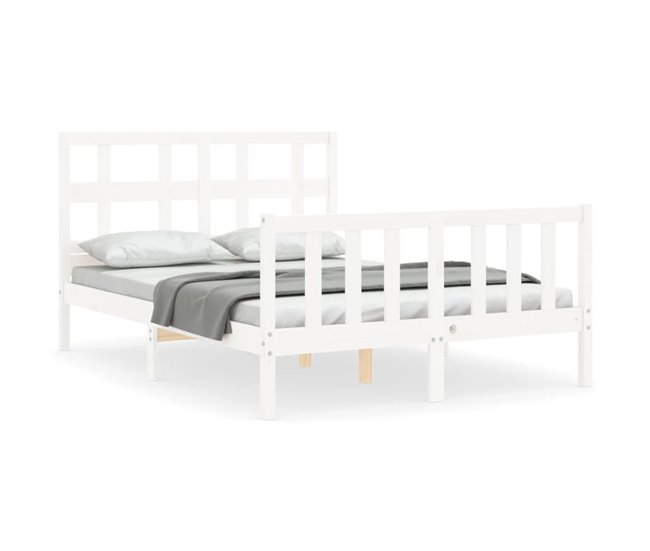 Conforama Estructura de cama con cabecero madera maciza blanco 140x190 cm