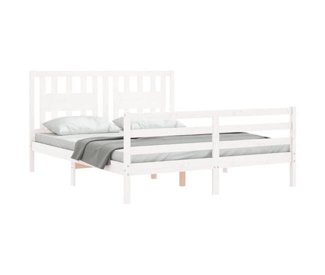 Conforama Estructura De Cama Con Cabecero Madera Maciza Blanco 160x200 Cm