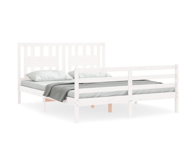 Conforama Estructura de cama con cabecero madera maciza blanco 160x200 cm