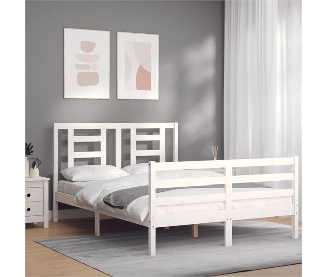 Conforama Estructura De Cama Con Cabecero Madera Maciza Blanco 140x200 Cm