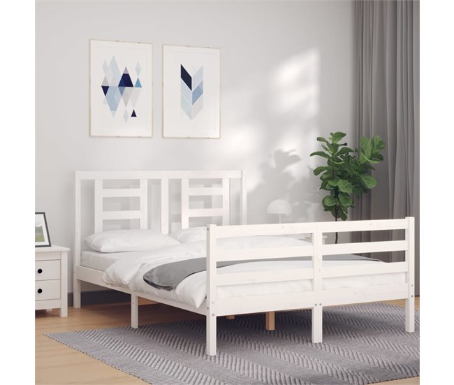Conforama Estructura De Cama Con Cabecero Madera Maciza Blanco 140x200 Cm