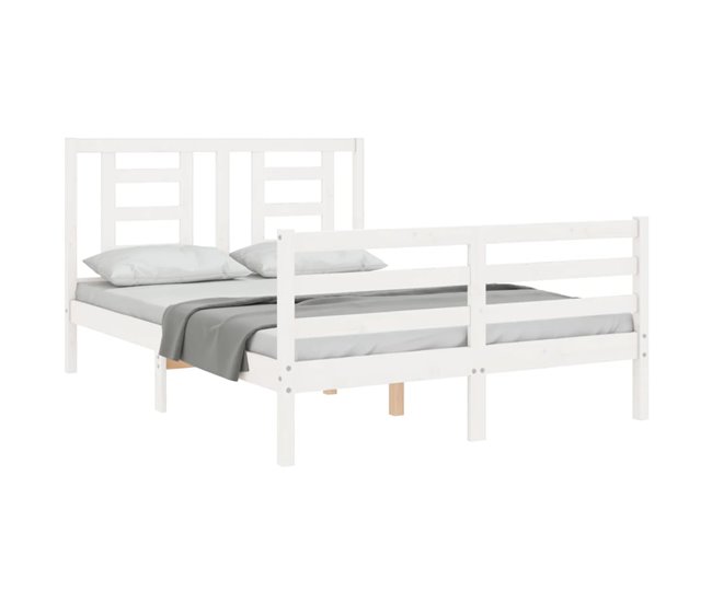 Conforama Estructura De Cama Con Cabecero Madera Maciza Blanco 140x200 Cm