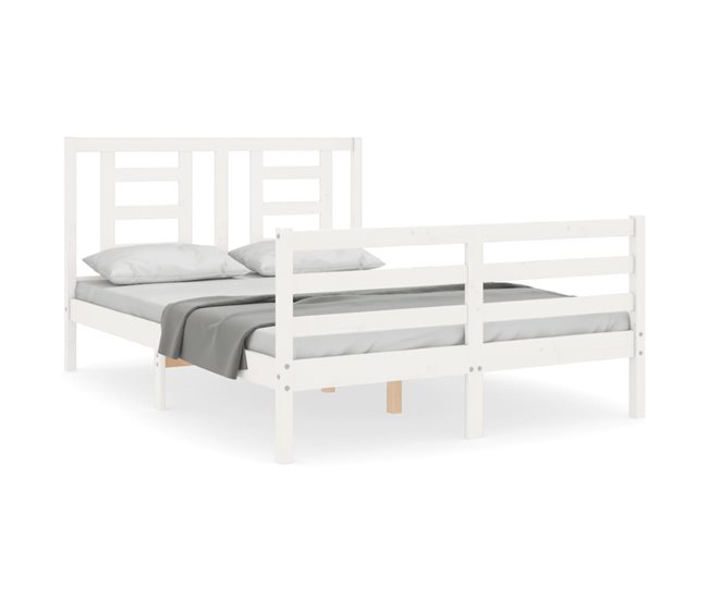Conforama Estructura de cama con cabecero madera maciza blanco 140x200 cm