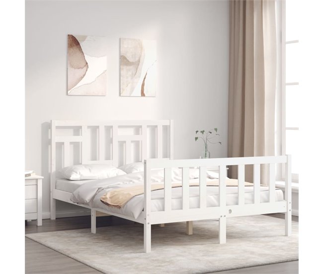 Conforama Estructura De Cama Con Cabecero Madera Maciza Blanco 140x190 Cm