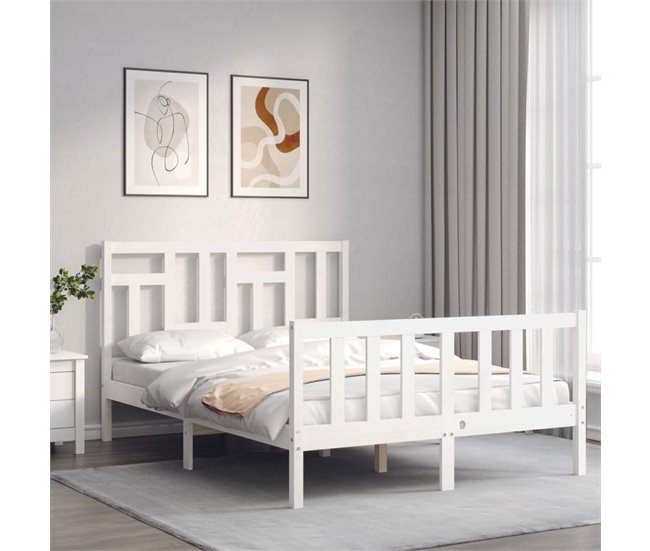 Conforama Estructura De Cama Con Cabecero Madera Maciza Blanco 140x190 Cm