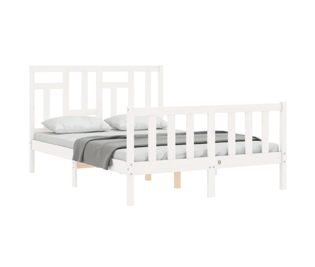 Conforama Estructura De Cama Con Cabecero Madera Maciza Blanco 140x190 Cm