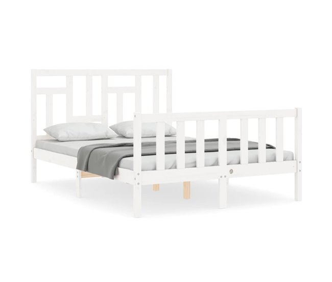 Conforama Estructura de cama con cabecero madera maciza blanco 140x190 cm
