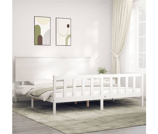 Conforama Estructura De Cama Con Cabecero Madera Maciza Blanco 200x200 Cm