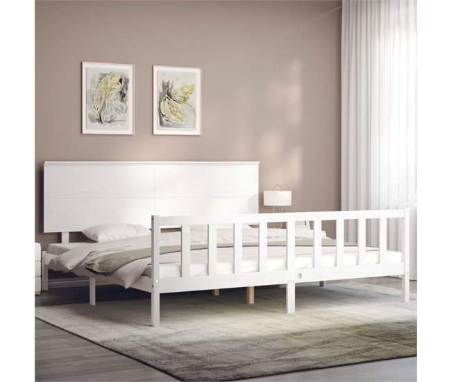 Conforama Estructura De Cama Con Cabecero Madera Maciza Blanco 200x200 Cm