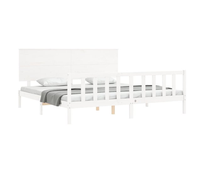 Conforama Estructura De Cama Con Cabecero Madera Maciza Blanco 200x200 Cm