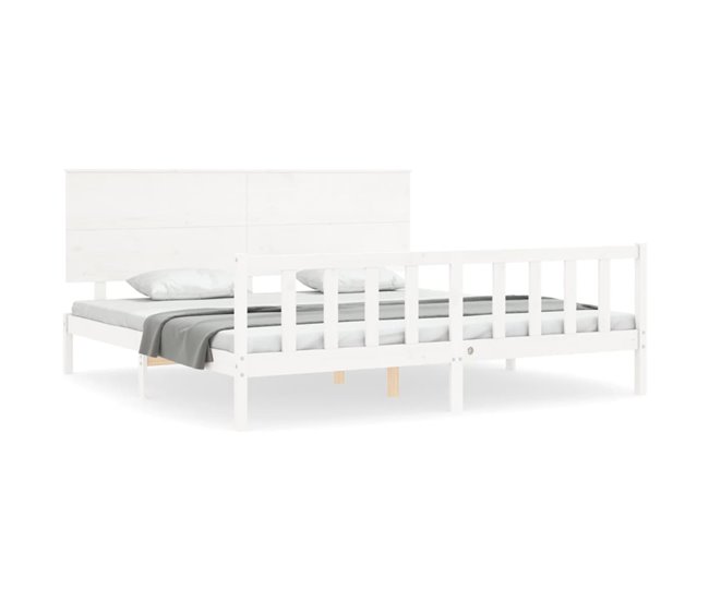Conforama Estructura de cama con cabecero madera maciza blanco 200x200 cm