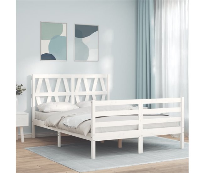 Conforama Estructura De Cama Con Cabecero Madera Maciza Blanco 140x190 Cm
