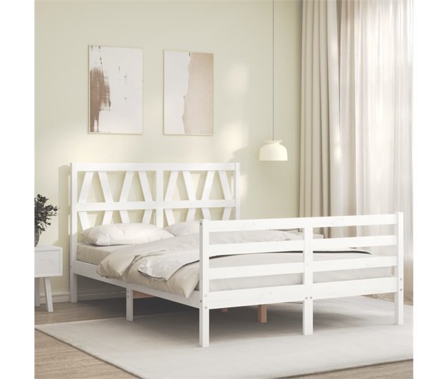 Conforama Estructura De Cama Con Cabecero Madera Maciza Blanco 140x190 Cm