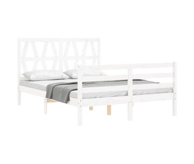 Conforama Estructura De Cama Con Cabecero Madera Maciza Blanco 140x190 Cm
