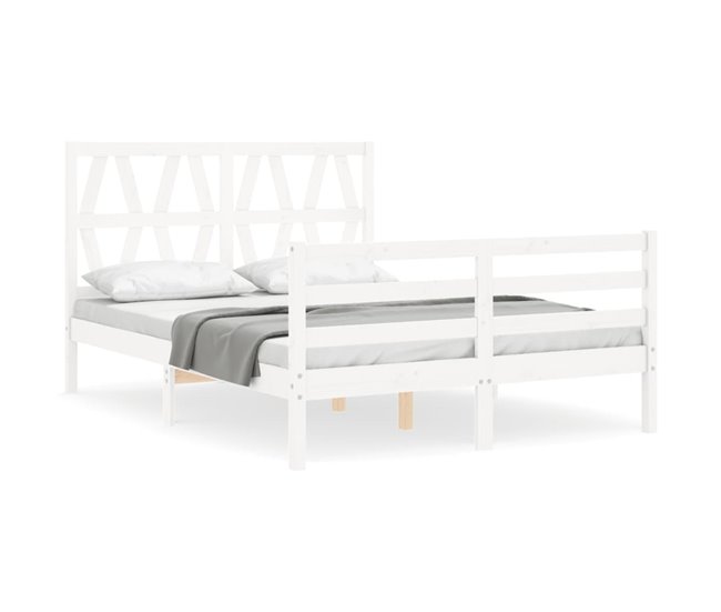 Conforama Estructura de cama con cabecero madera maciza blanco 140x190 cm