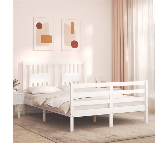 Conforama Estructura De Cama Con Cabecero Madera Maciza Blanco 140x200 Cm