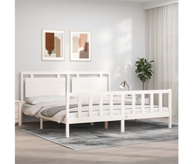 Conforama Estructura De Cama Con Cabecero Madera Maciza Blanco 180x200 Cm