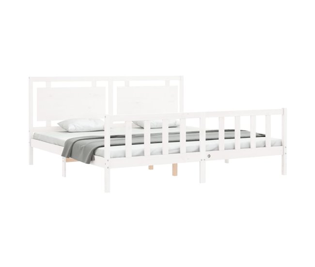 Conforama Estructura De Cama Con Cabecero Madera Maciza Blanco 180x200 Cm