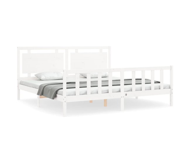 Conforama Estructura de cama con cabecero madera maciza blanco 180x200 cm