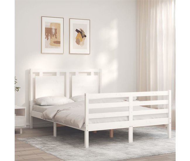 Conforama Estructura De Cama Con Cabecero Madera Maciza Blanco 140x200 Cm